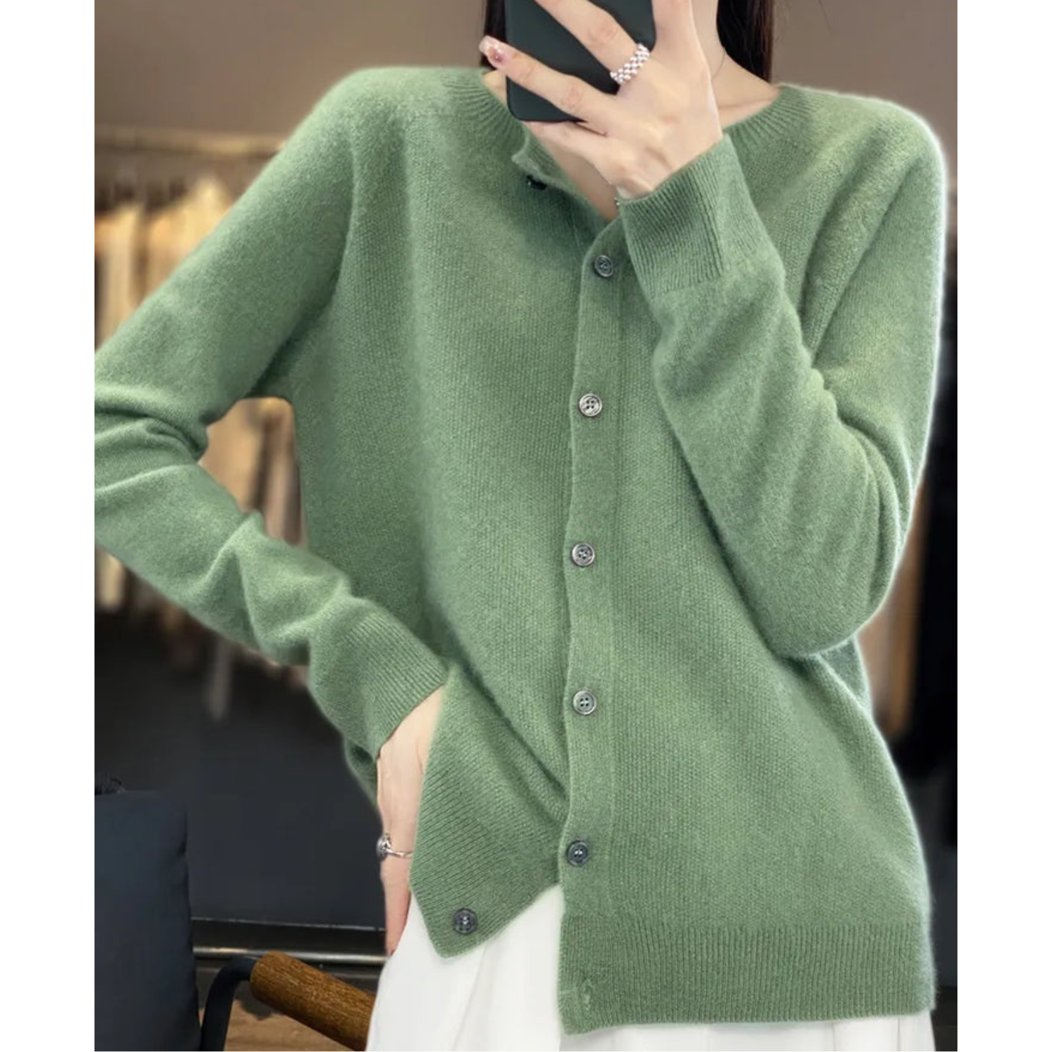 Alette | Dame Vinter Knappet Strikket Cardigan