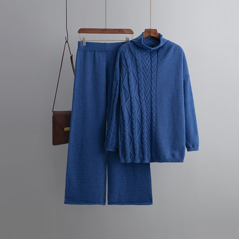 Novalie | Damens Vinter Zopfmønstret Strik Loungewear Sæt