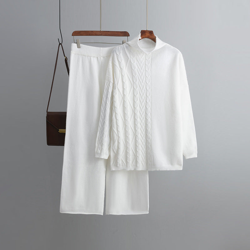 Novalie | Damens Vinter Zopfmønstret Strik Loungewear Sæt