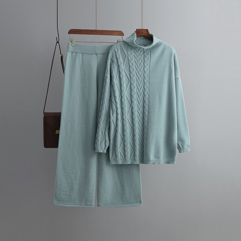 Novalie | Damens Vinter Zopfmønstret Strik Loungewear Sæt