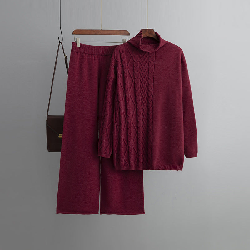 Novalie | Damens Vinter Zopfmønstret Strik Loungewear Sæt